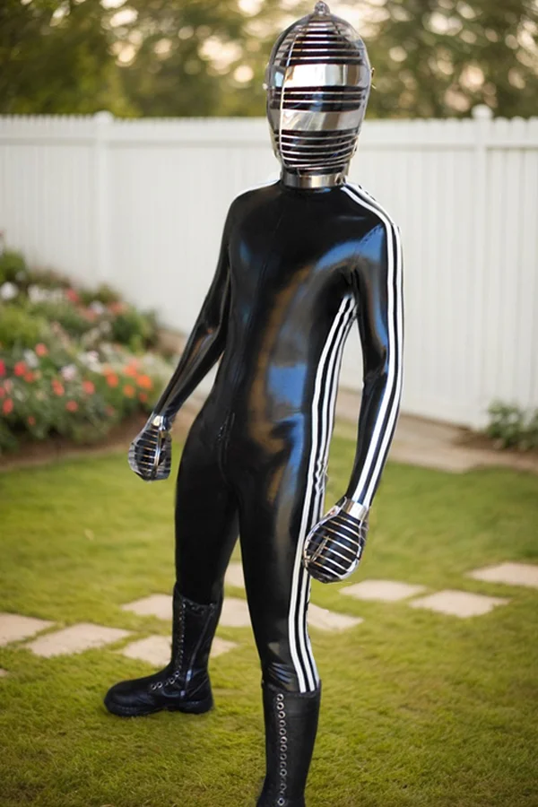 Men Latex Catsuits 3-Striped Gloves Feet