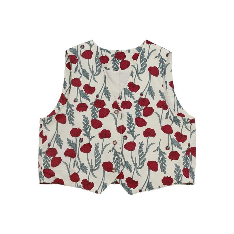 Vests Women Spring All-match Ulzzang Thin Floral Design Leisure Cropped Outwear Kawaii Chic V-Neck Female Clothing Daily Lovely