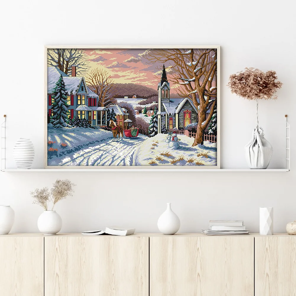 DIY Stamped Cross Stitch 14CT Full Embroidery 58*44cm - Snow Scene