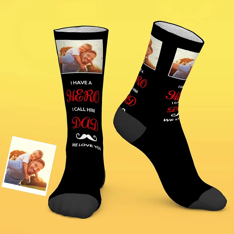 Custom Photo Socks Love Hero Dad