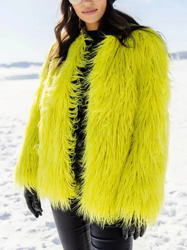 Plush classic airy fur windproof ladies coat