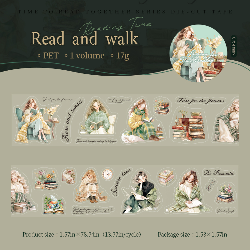 PET Tape - 40mm*200cm Reading Together Time Series Vintage Plant Character Landscape 