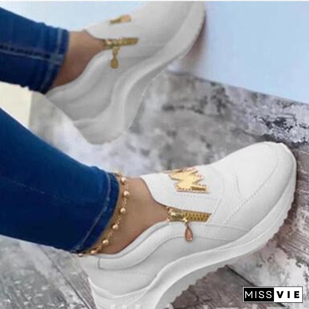Womens Sport Shoes-Thick Bottom-Solid Ladies-Vulcanized Sneakers-Casual Wedges