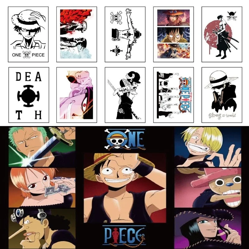 10 Pieces/Set Japanese Anime Figure Luffy Zoro Ace Temporary Tattoo Stickers Fake Tatouage Temporaire Anime for Kids