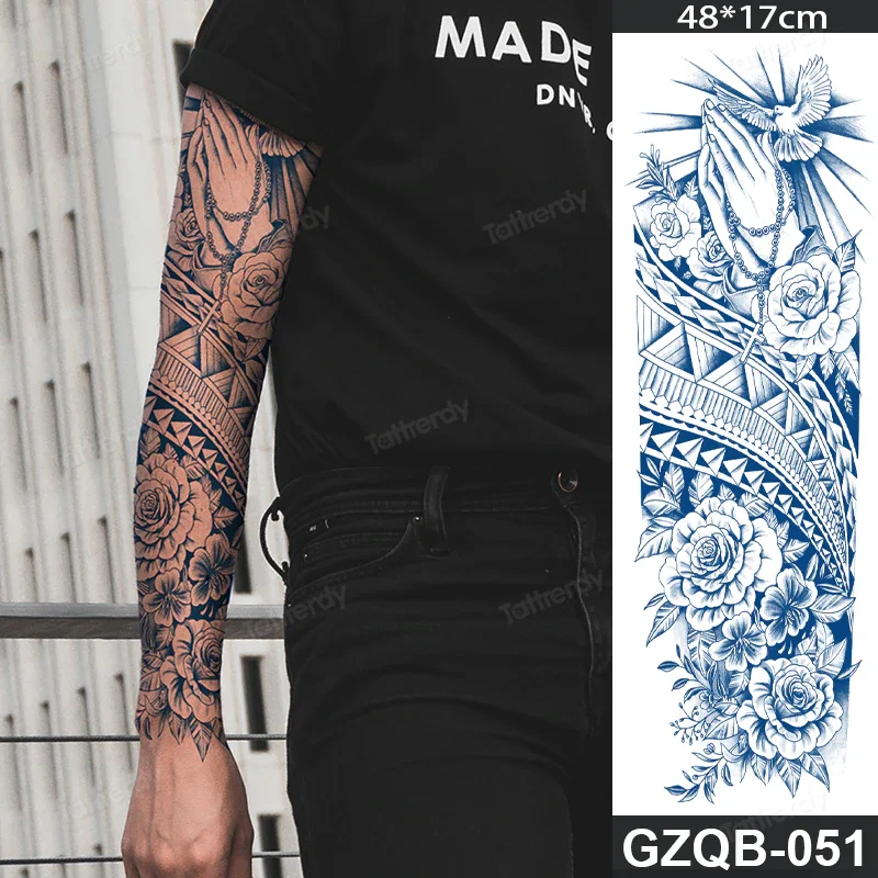Sdrawing transfer tattoo fake large size full arm tattoo sleeve juice ink long lasting waterproof temporary tattoos men body art 1020-1