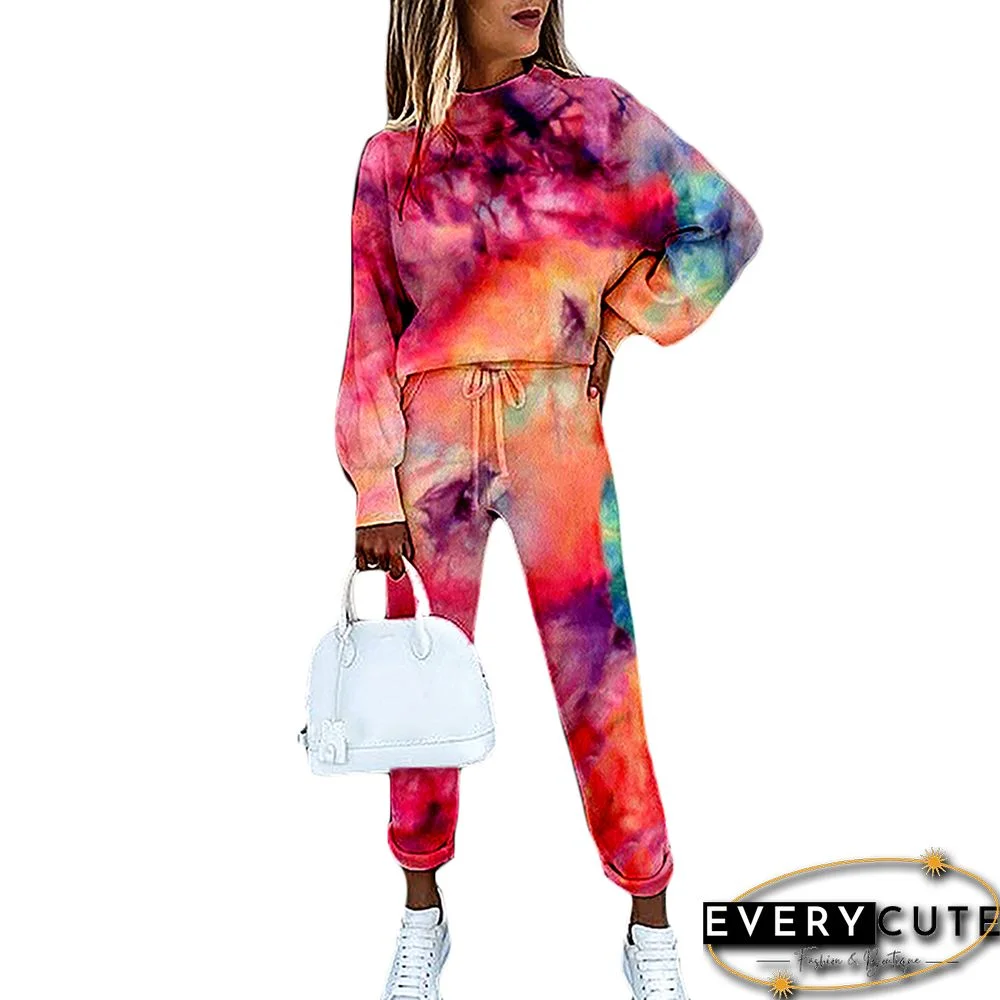 Multicolor Print High Collar Long Sleeve Top with Pant Set