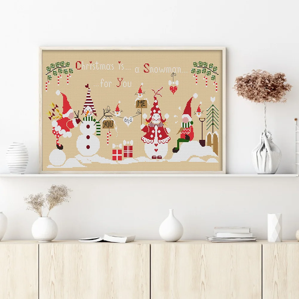 DIY Stamped Cross Stitch 14CT Full Embroidery 57*36cm - Christmas Snowman