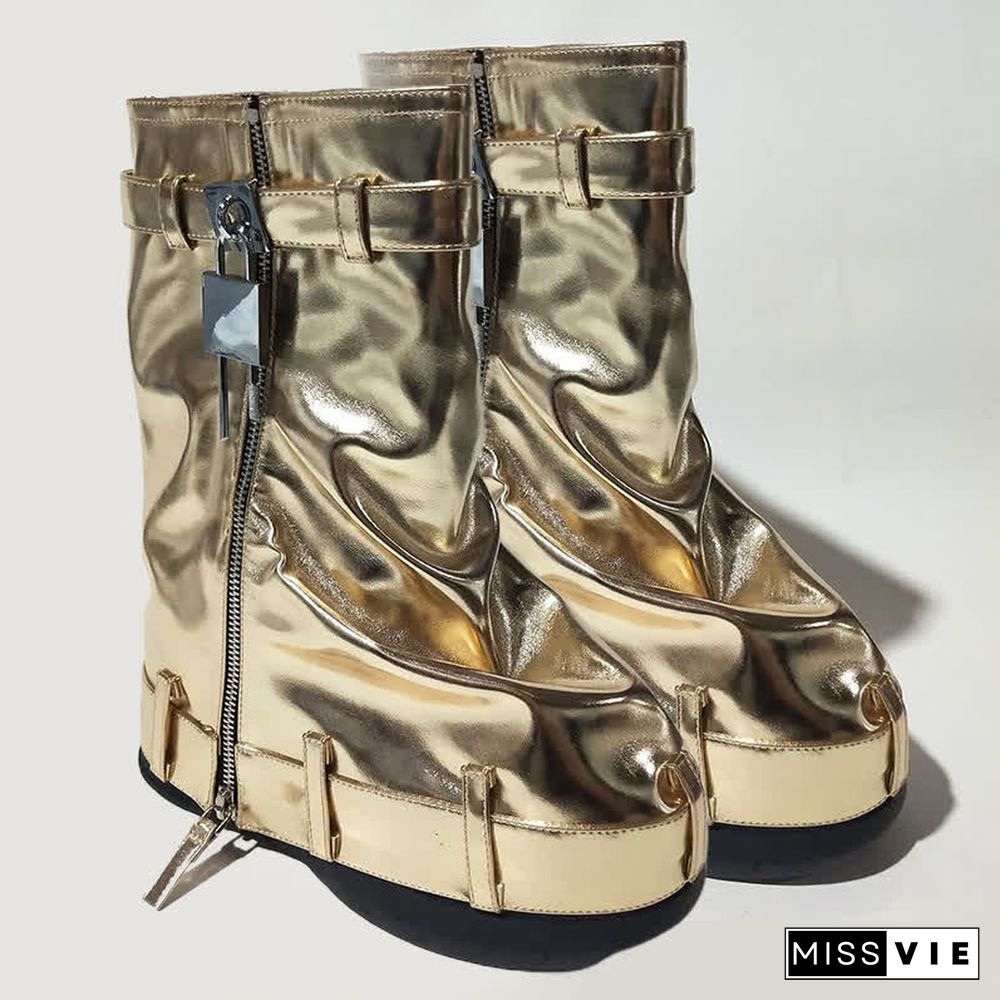Fashion Fold Over Zipper PU Platform Boots