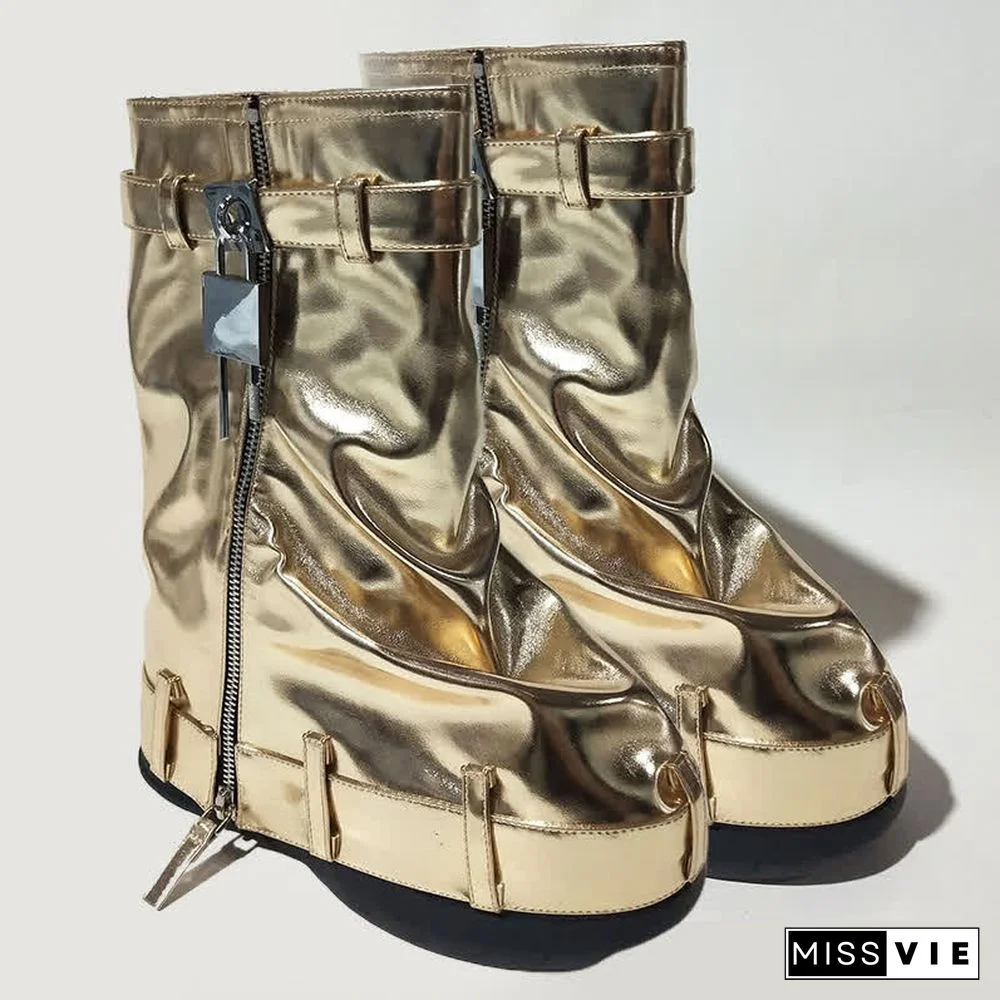 Fashion Fold Over Zipper PU Platform Boots