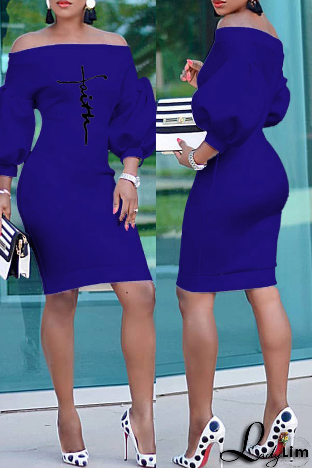 Burgundy Fashion Casual Print Basic Off the Shoulder Long Sleeve Dresses