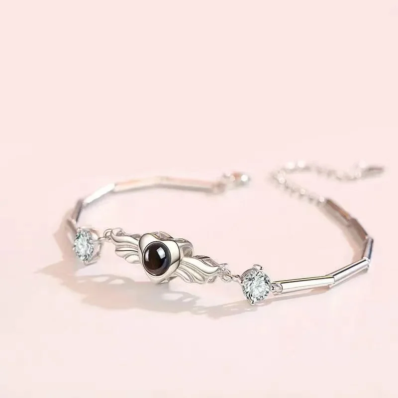 Personalized Heart Photo Bracelet Angel Wings