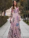 Sexy Backless Floral Printed Long Sleeves Maxi Dresses