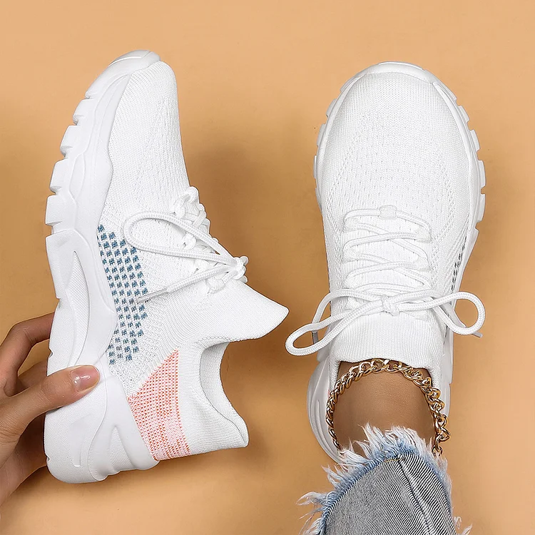 Round Toe Lace Up Breathable Solid Color Casual Sneakers
