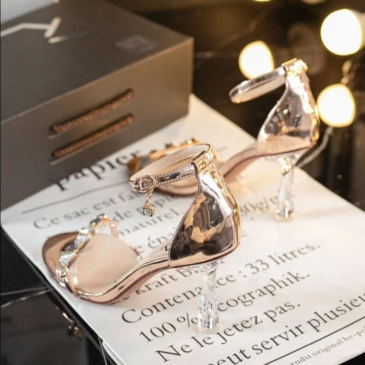 Wongn Comfort Ladies High Heel Sandals Outdoor Banquet Use Sequins Ordinary Craft Ladies Exquisite Sandals 34-40 Silver Gold