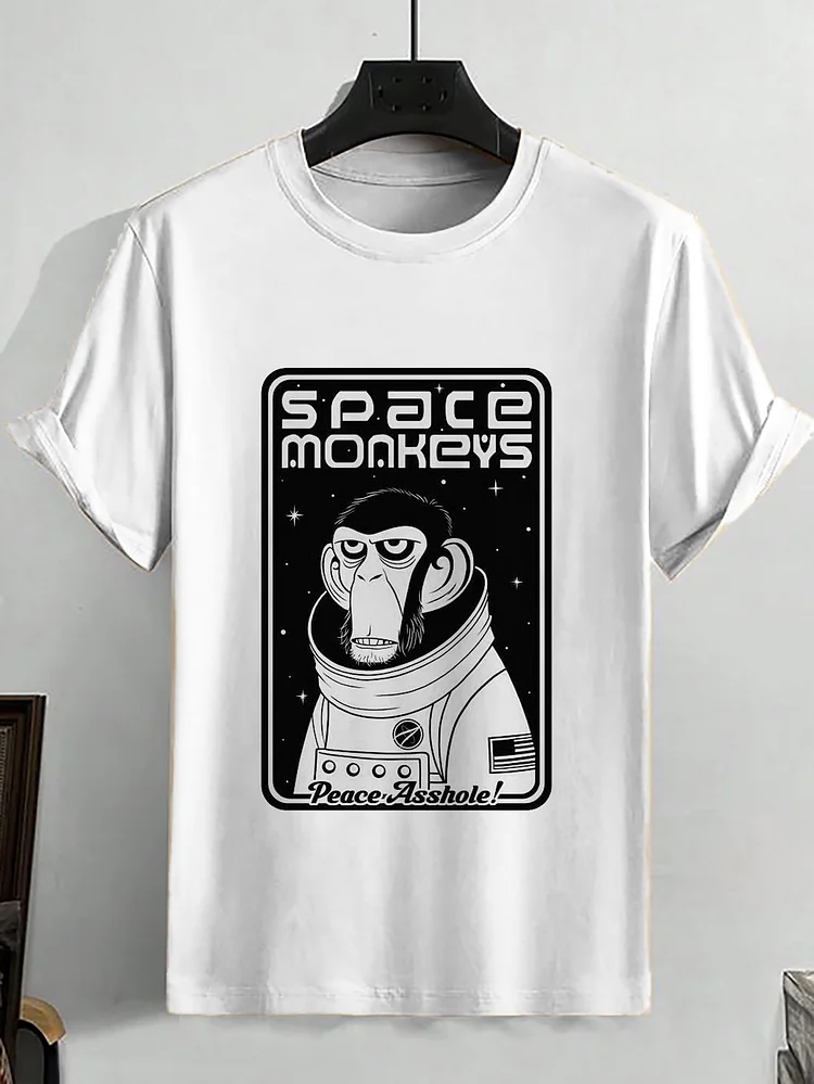 Men's Monkey Science Fiction Illustration Print Cotton Casual T-Shirt