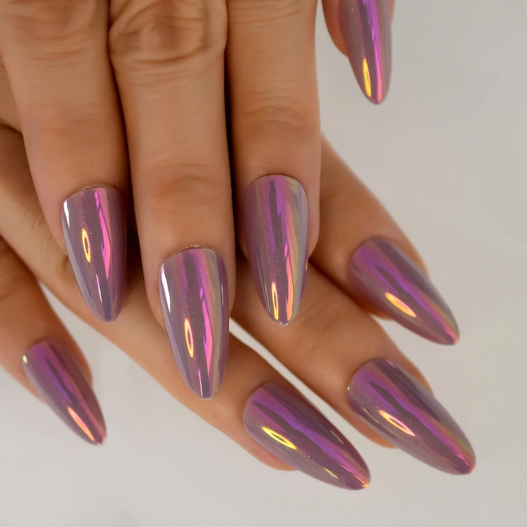 Almond Nails Press On Fake Ombre Medium Length Glossy False Nail French Tips Light Lake Green Acrylic Nail Art 24 PC-Nail Inspo