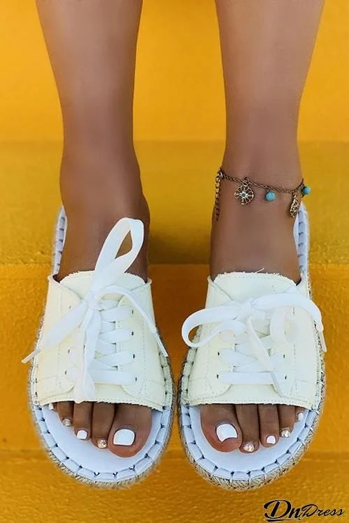 Straw Lace Up Flats Canvas Slippers