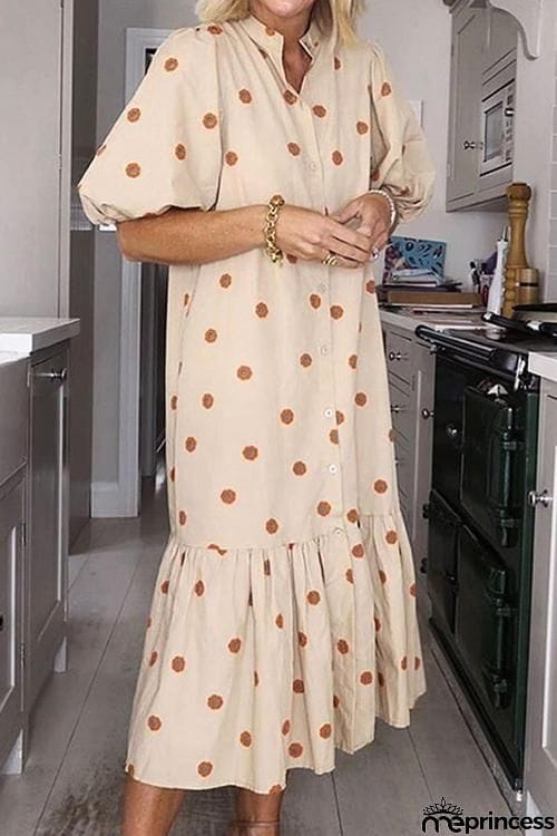 Print Puff Half Sleeve Maxi Dress