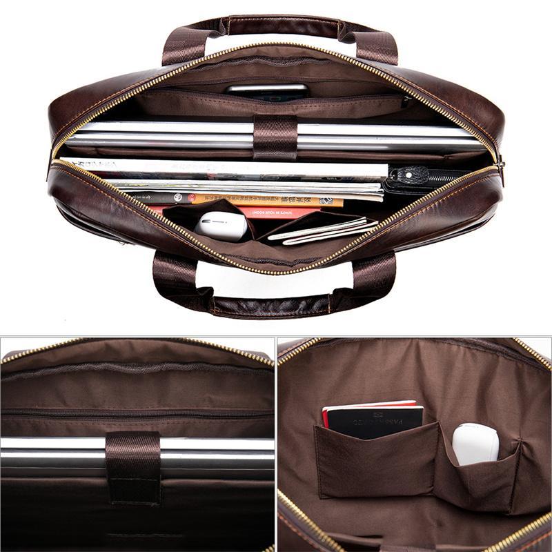 Practical Leather Briefcase Handbag Business Crossbody Bag With Unique Insert Design