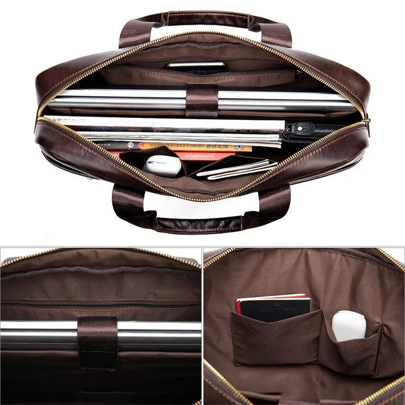 Practical Leather Briefcase Handbag Business Crossbody Bag With Unique Insert Design