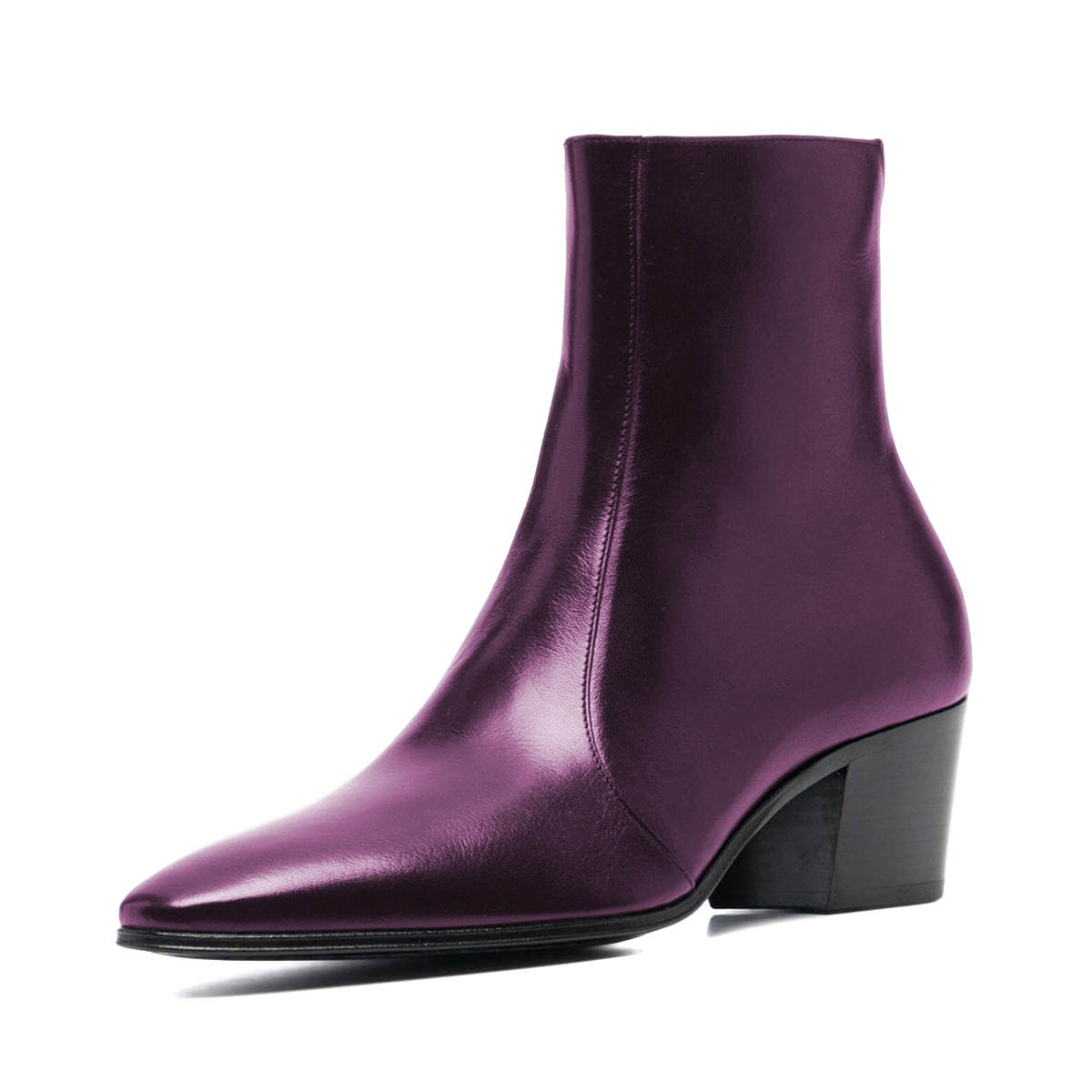 Purple Almond Toe Chunky Heel Ankle Boots for Women with Side Zipper Nicepairs