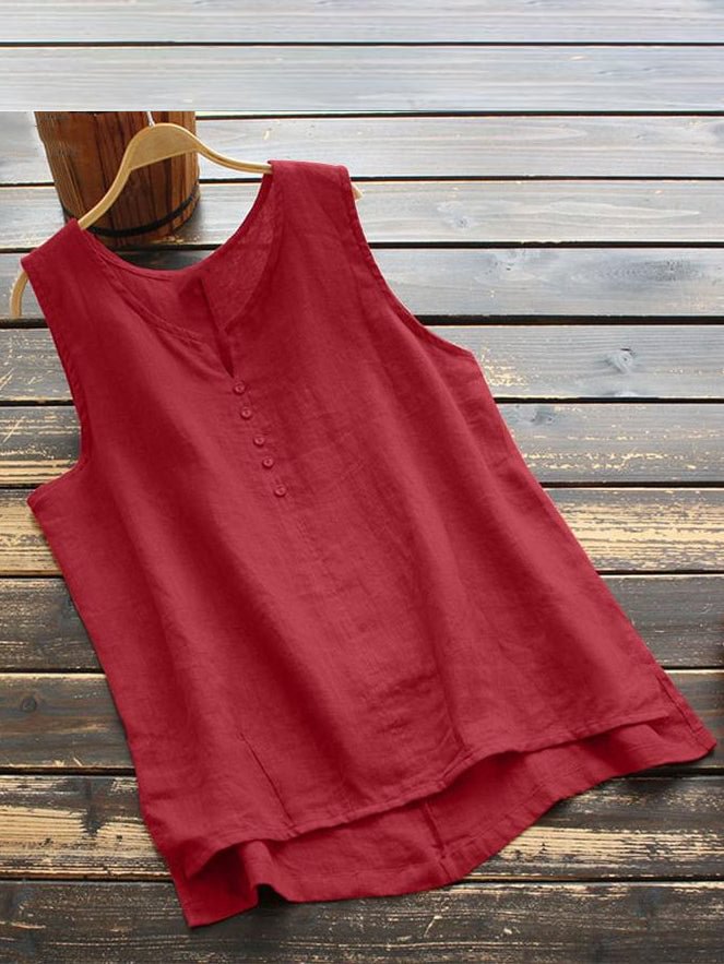 Women's Casual Loose Sleeveless Solid Color Linen Top