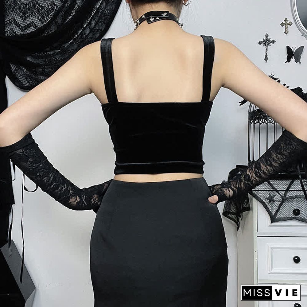 Gothic Cross Buckle Lace Hollow Out Crop Top