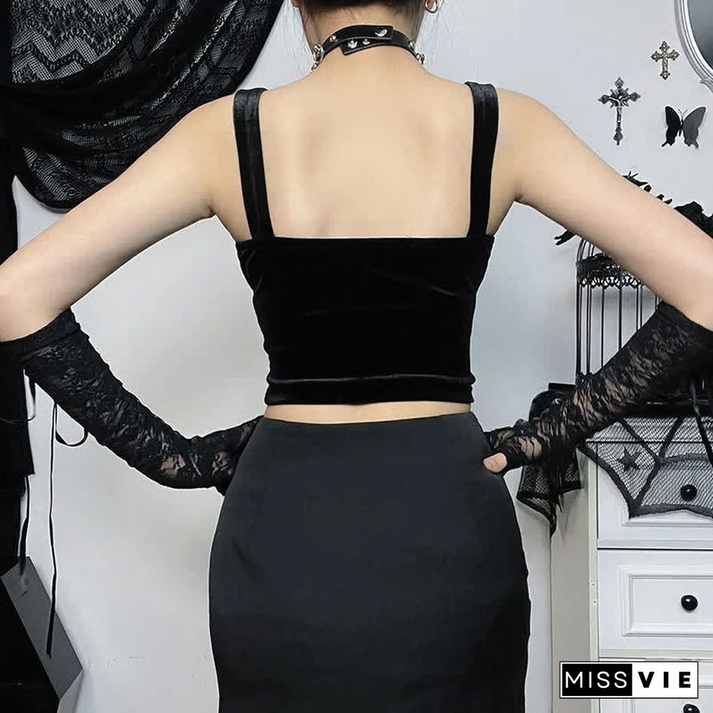 Gothic Cross Buckle Lace Hollow Out Crop Top