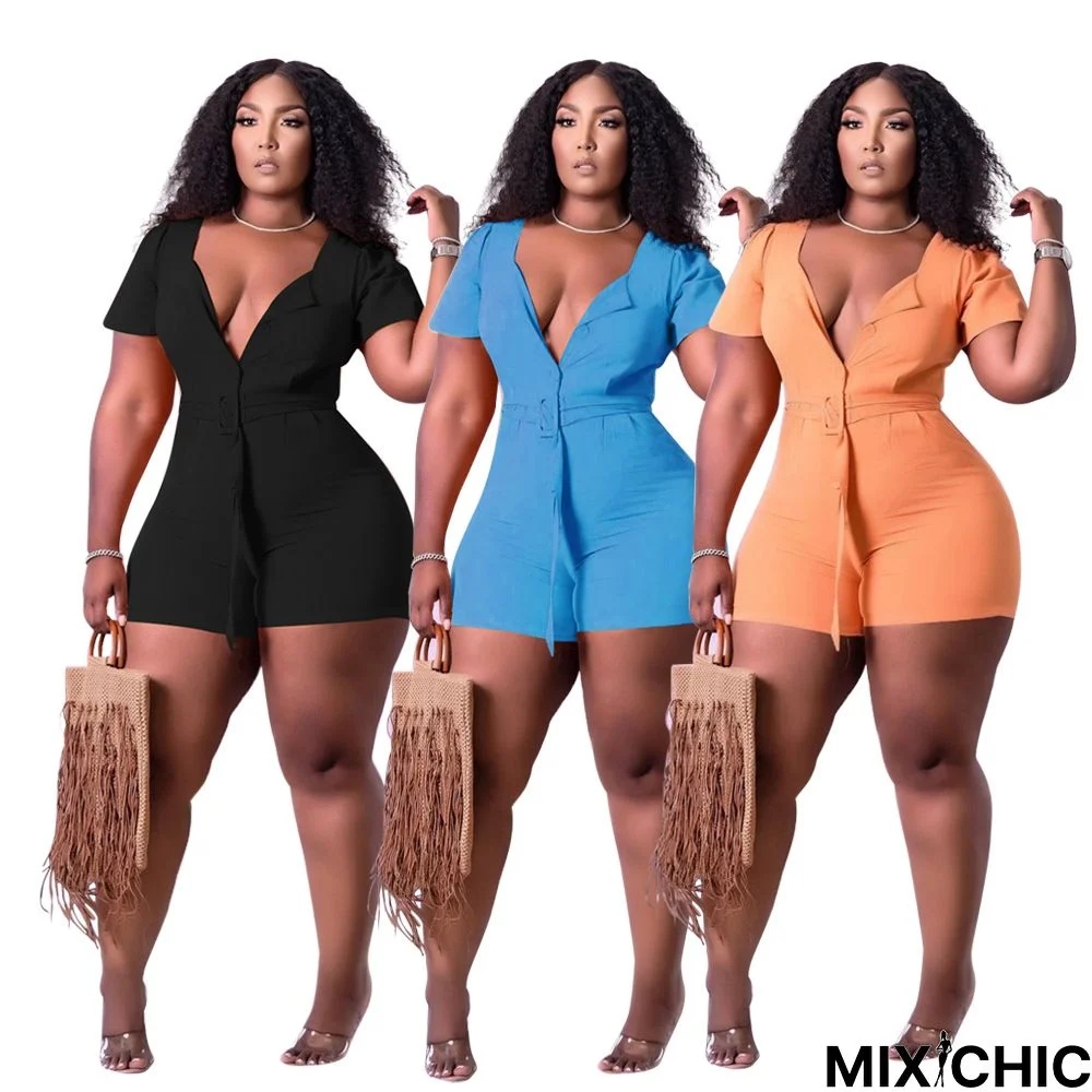 Fashion Plus Size Solid Color Jumpsuit (with Belt)