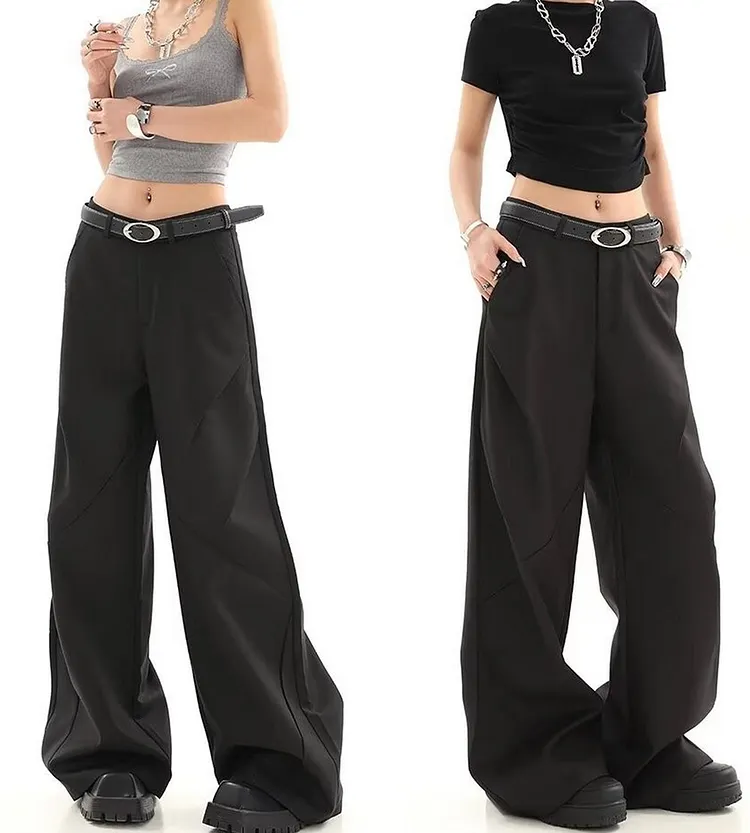 Wide Leg Trousers with Pockets and Pleated Detail for Women