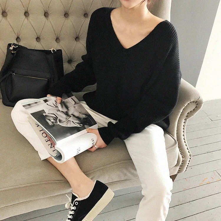 Colorfaith 2021 Winter Spring Women's Knitwear sexy V-Neck Minimalist Tops Korean Irregular Hem Knitted Casual Sweaters SW8112