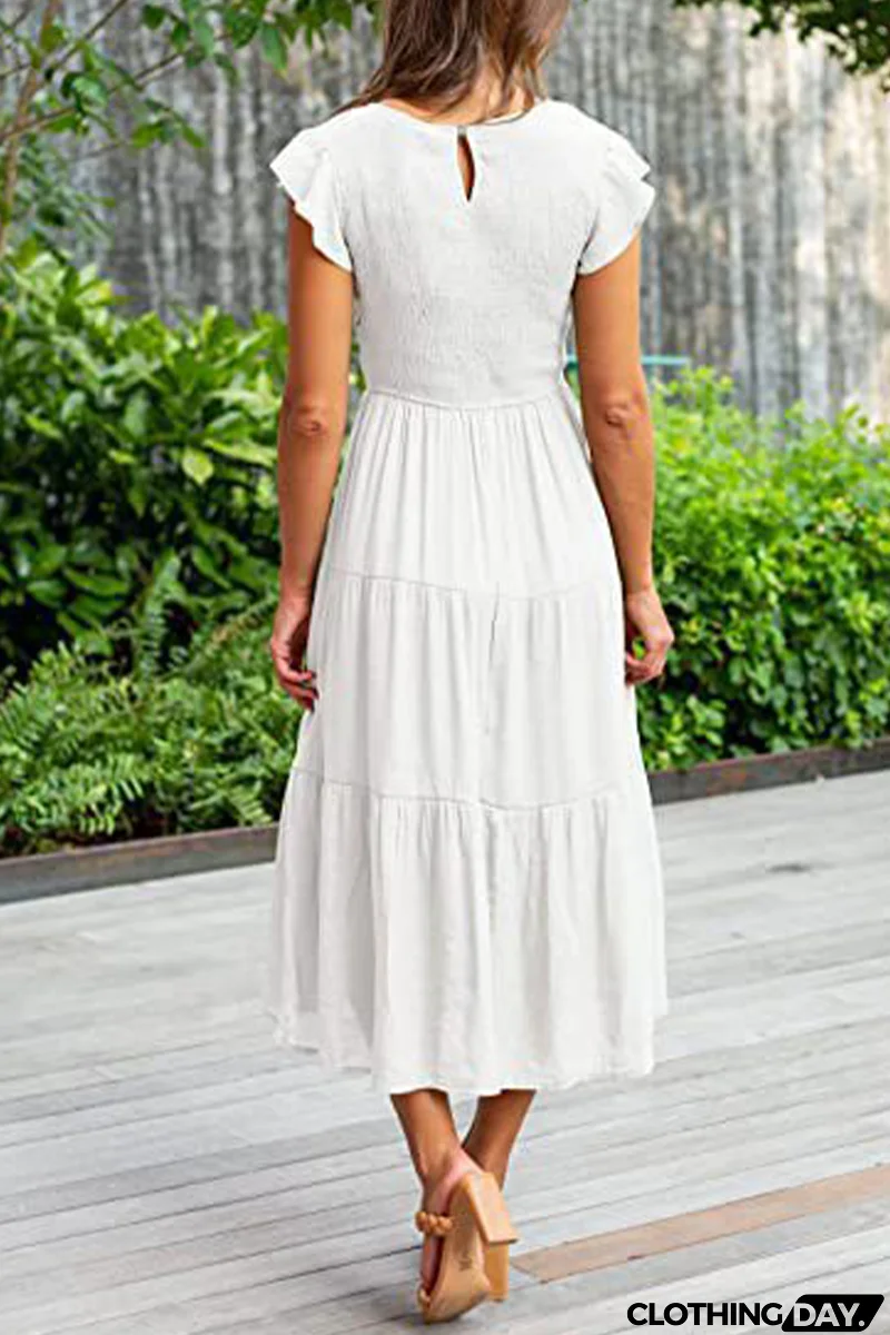 Fashion Solid Flounce O Neck Cake Skirt Dresses（9 colors）