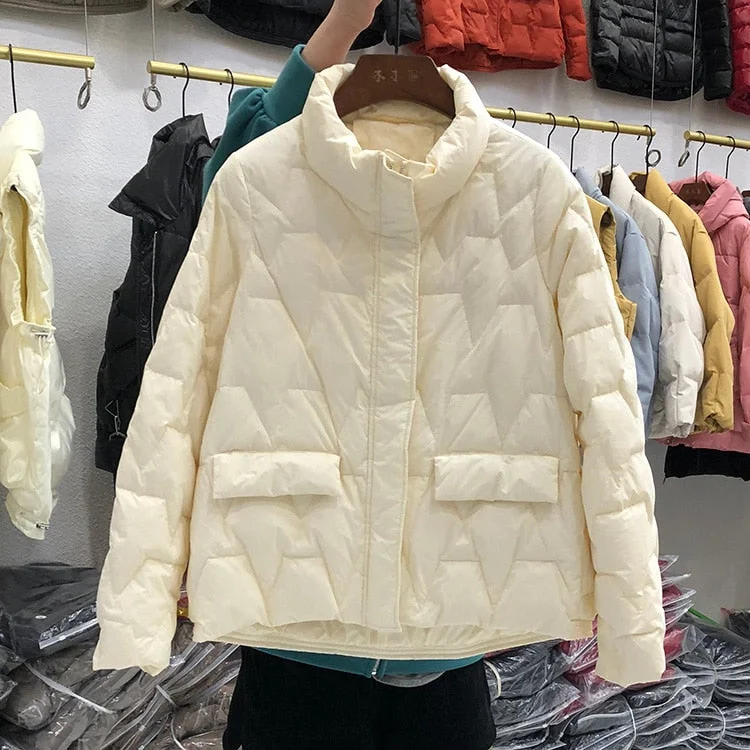 Ailegogo Ultra Light Down Jacket Winter Women Stand Collar Feather Puffer Coat 90% White Duck Down Parkas Solid Color Outerwear