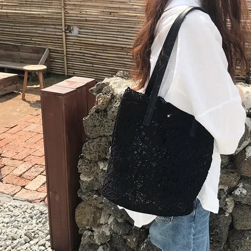 Bucket Shoulder Bag For Women New Summer Korean Lace Elegant Women Tote Shopping Female Bags Lady Handbag Female Beach Bag