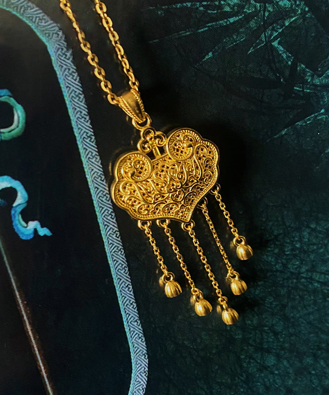 VCSHOES Gold Sterling Silver Overgild Lucky Lock Tassel Pendant Necklace