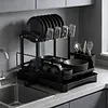 2 Tier Dish Drying Rack with Utensil Holder and Cup Rack Double Layer Sink Drain Rack with Drain Board for Apartment Kitchen Counter