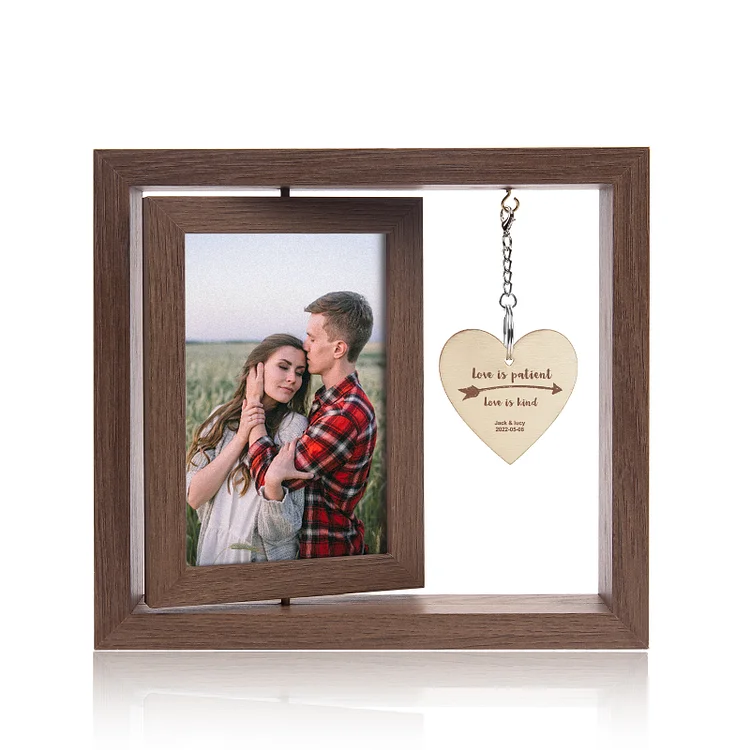 Personalized Photo Rotatable Wooden Frame Custom Name And Date Gift For Couple