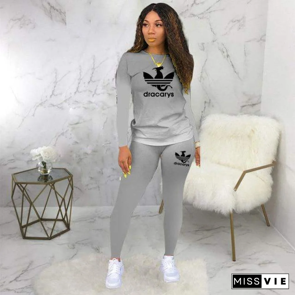 Two Piece Set Women Tracksuit Casual Cotton Gradient Print Long Sleeve Pullover T-shirts Top and Pants Sweatsuit Outfits