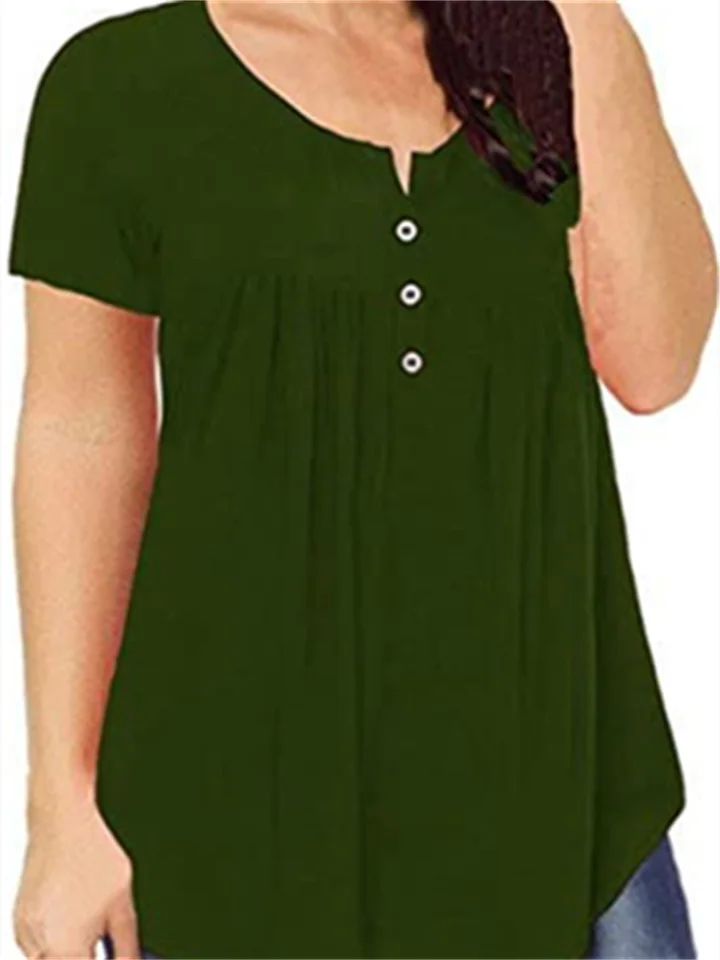 Women's Plus Size Tops T shirt Tee Solid Color Button Short Sleeve Crew Neck Basic Casual Daily Weekend Polyester Spring Summer Green Black-Cosfine