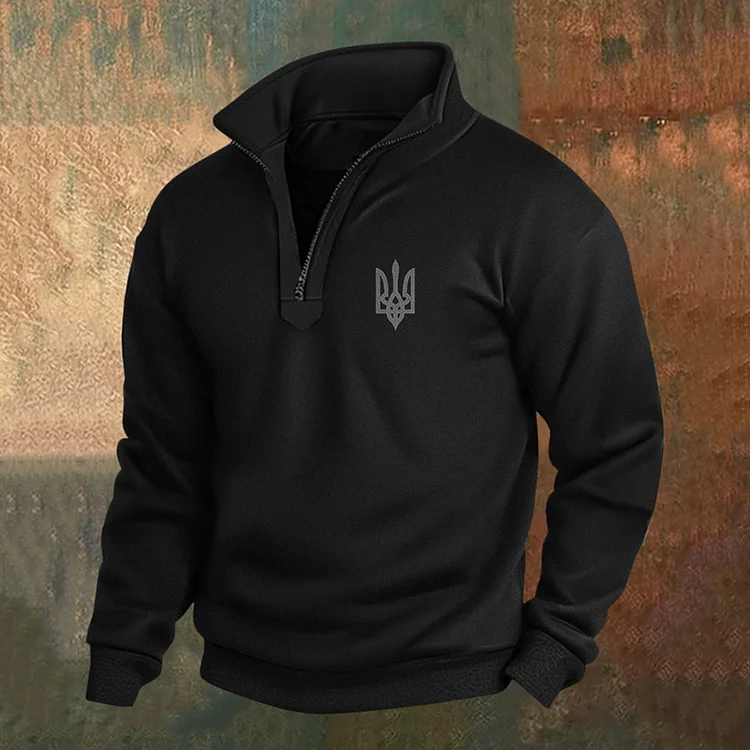 Simpfit Sweatshirt mit Reißverschluss für Herren mit Ukraine-Dreizack-Print