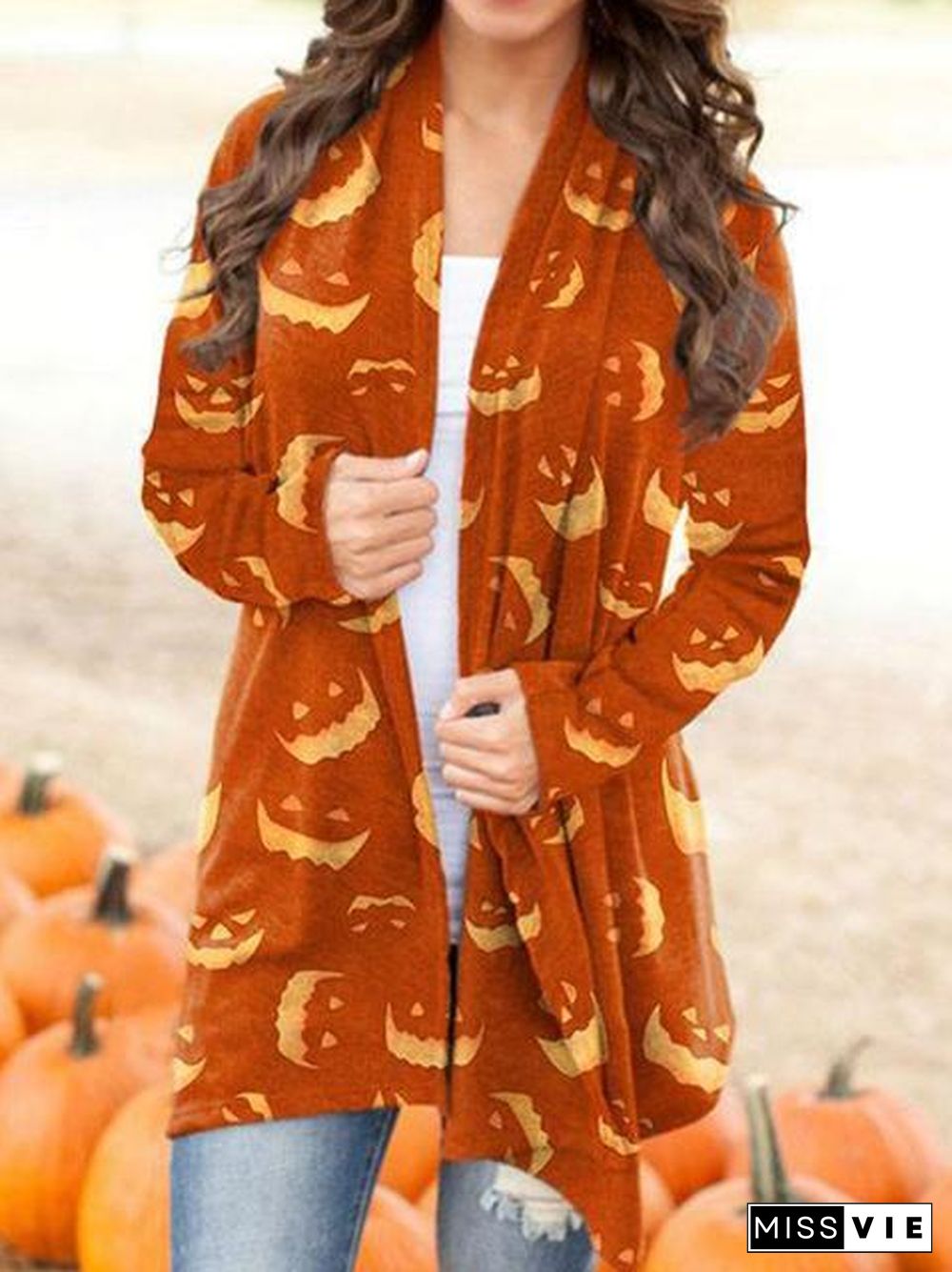Halloween Pumpkin Face Print Cardigan