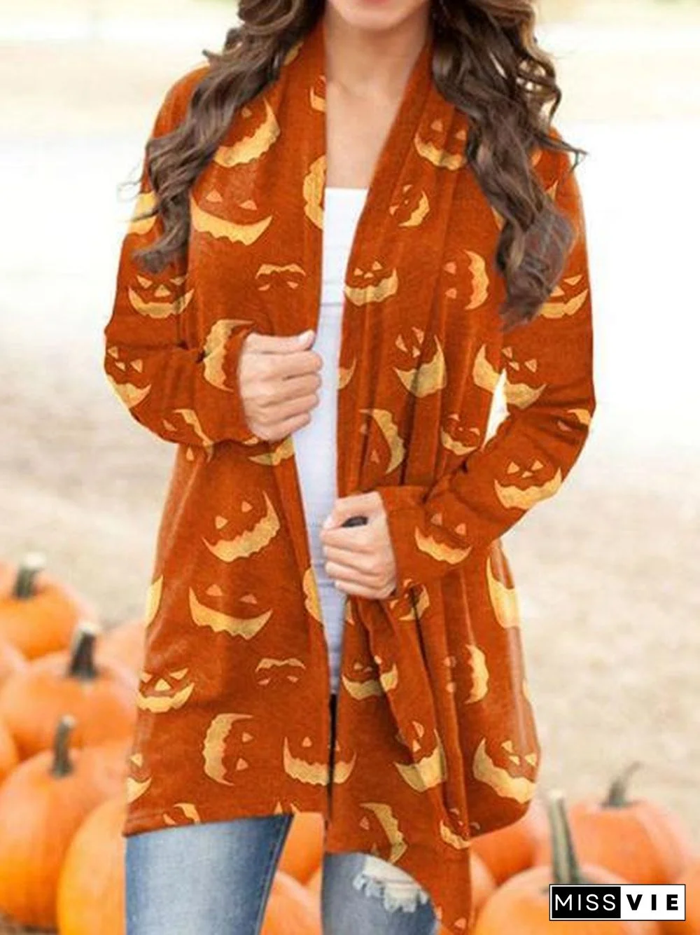 Halloween Pumpkin Face Print Cardigan