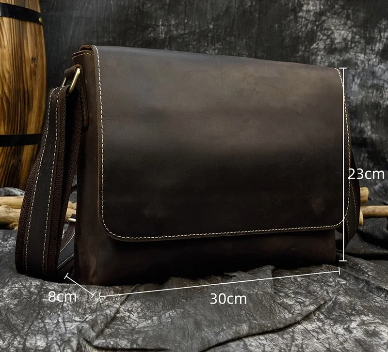 Inongge Vintage Crazy Horse Leather Men's Briefcases Laptop Bag Office Bags for Men Cover Messenger Bags Men's Leather Bag Computer Bags