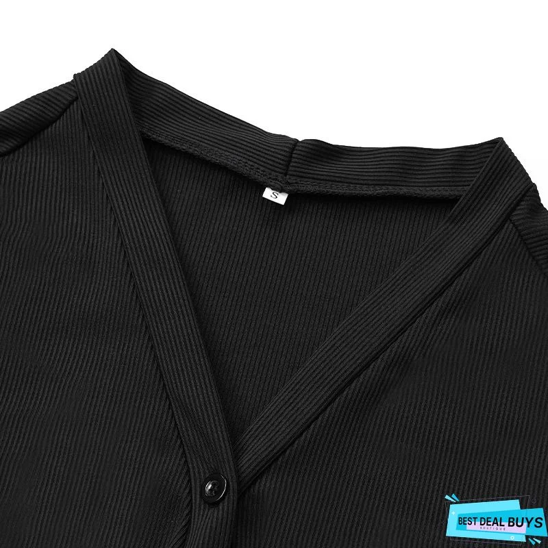 V Neck Button Bodycon Mini Dress