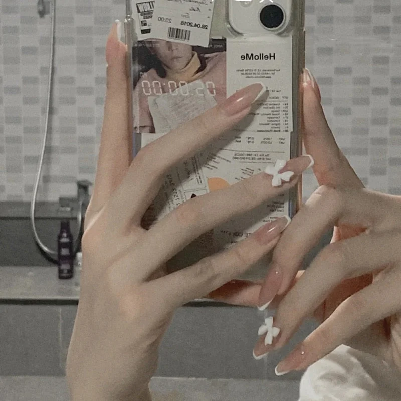 24pcs False press-on nails with a pattern Peach heart wear finished tablet nail art  removable Manicure beautiful false nails-Nail Inspo