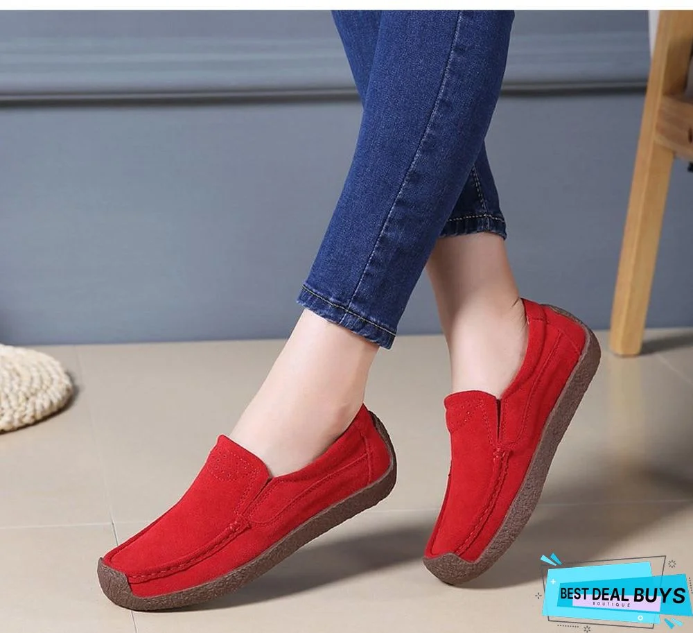 Women Moccasins Flats Genuine Leather Slip On Suede Loafers Shoes