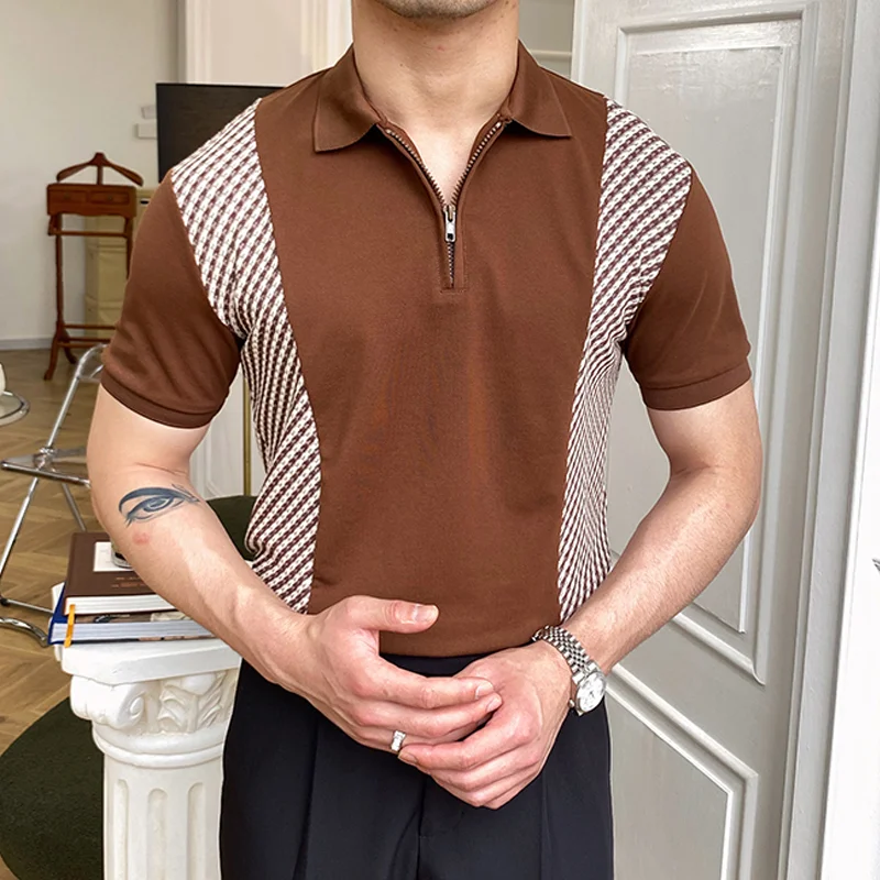 Thin lapel stitched short-sleeved polo shirt