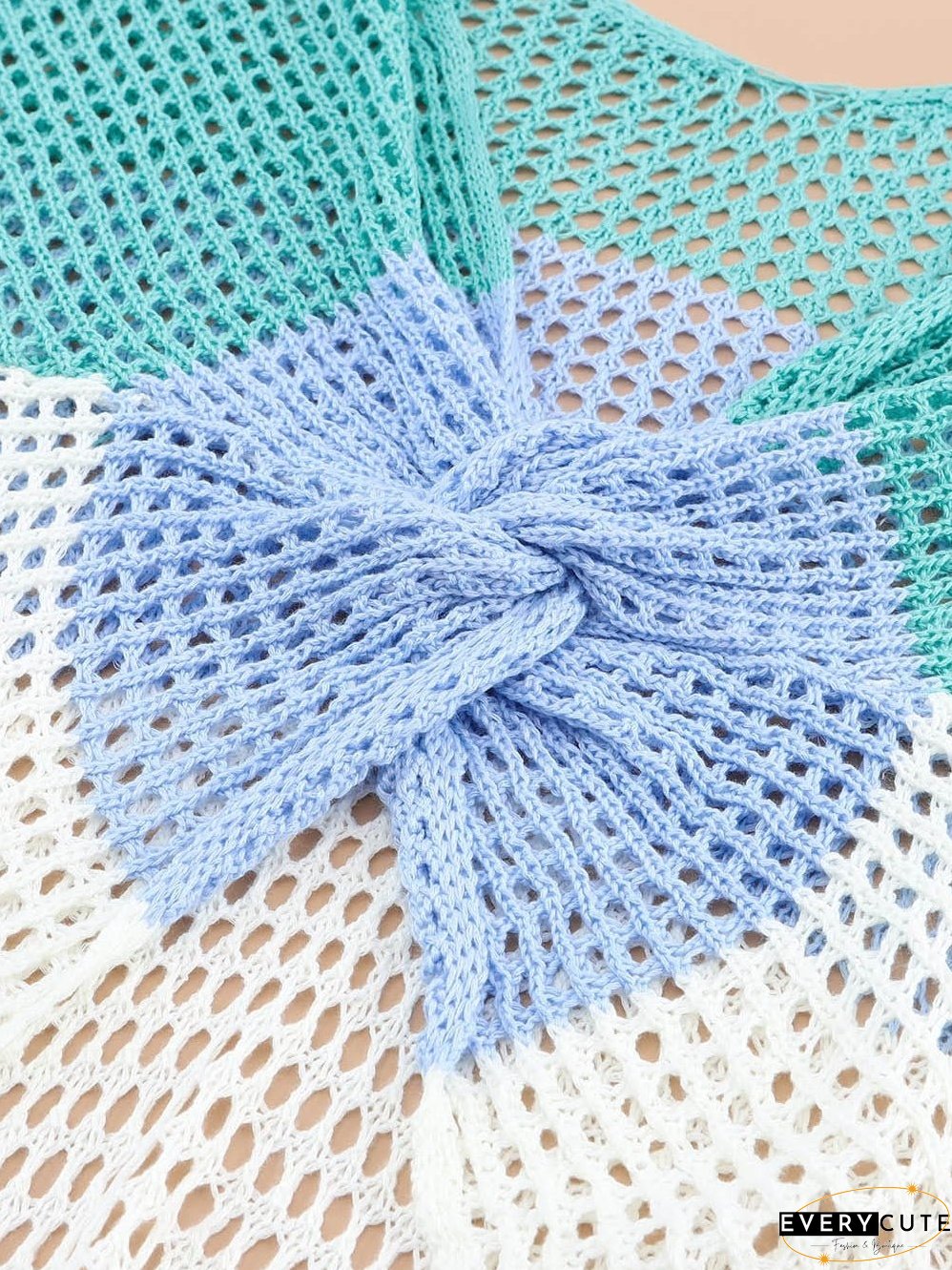 Colorful Eyelet Twist Back Knit Top with Long Sleeves