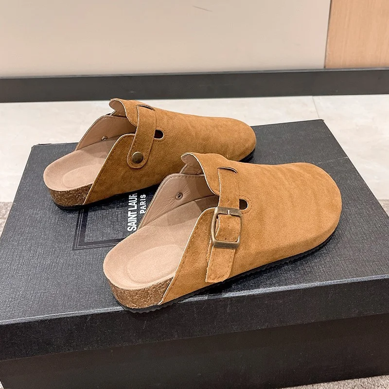 Breakj Breakj Head Slippers Female Couple Softwood Tug Wish Large Size Roman Shoes Casual Half-Dragging Lazy Shoes