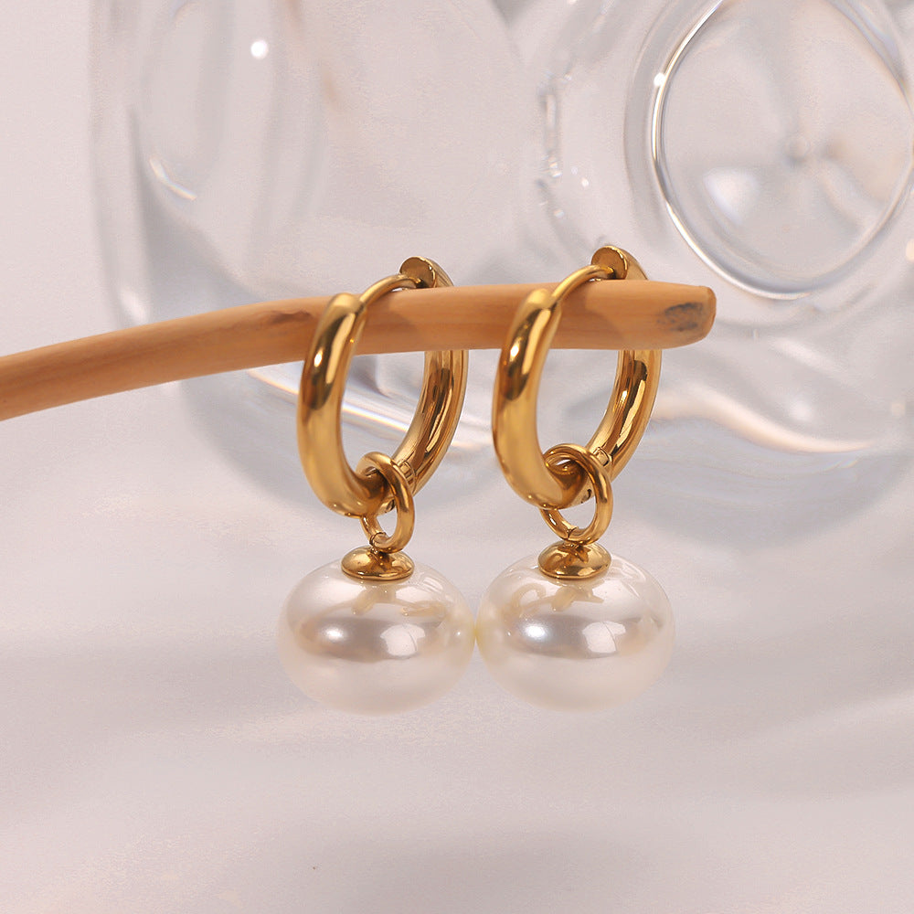 IG Style Pearl Round Geometric Stainless Steel Electroplating Earrings